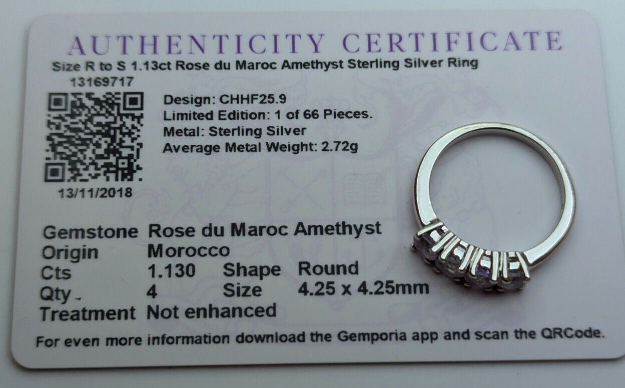 Silver Ring Purple Amethyst 925 Sterling Silver Prong Setting Ring Size R 1/2