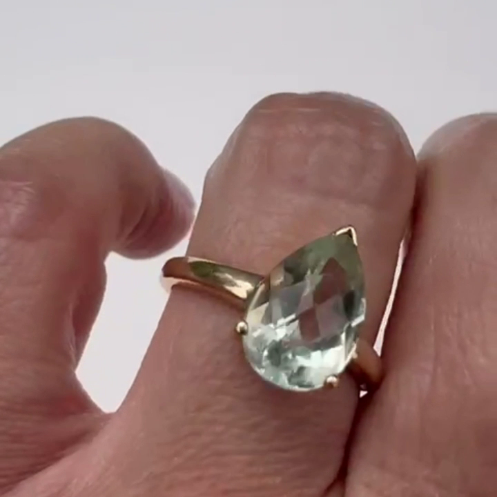 14ct Yellow Gold Ring Green Tourmaline Gemstone Ring Size P