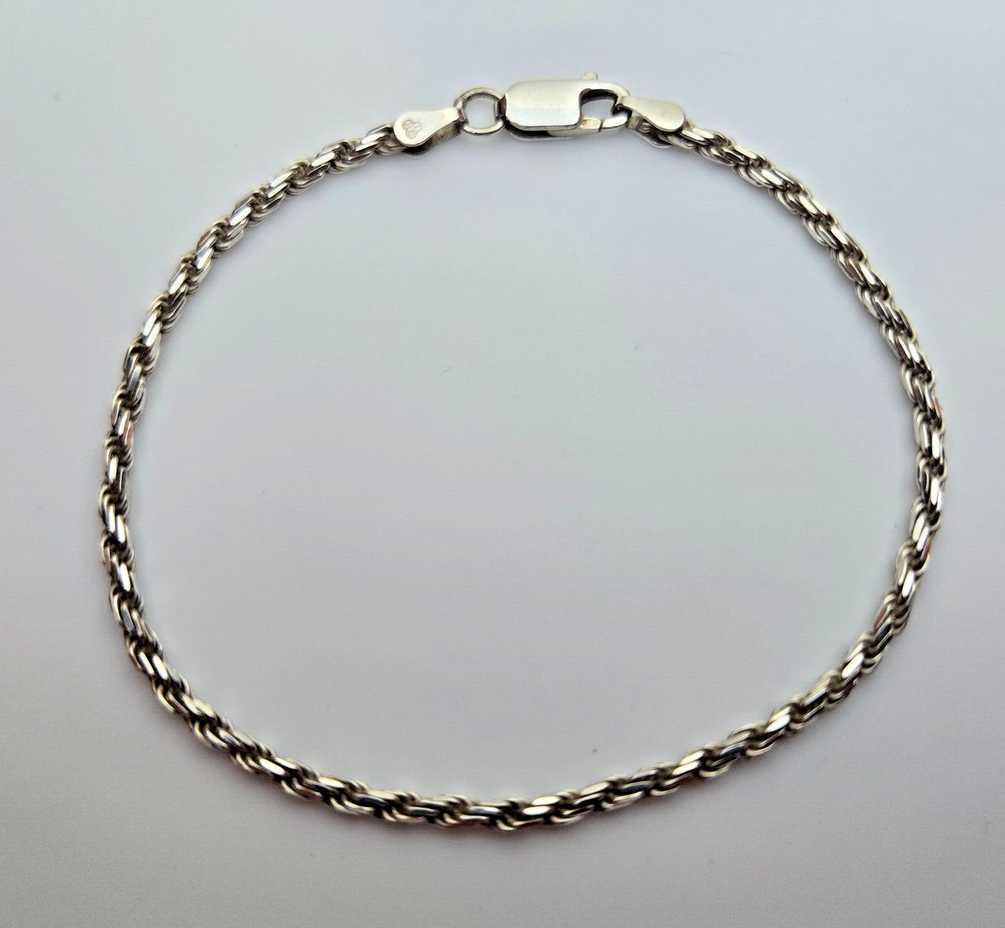 Silver Rope Chain Bracelet 925 Sterling Silver Hallmarked Lobster Lock 19cm Long