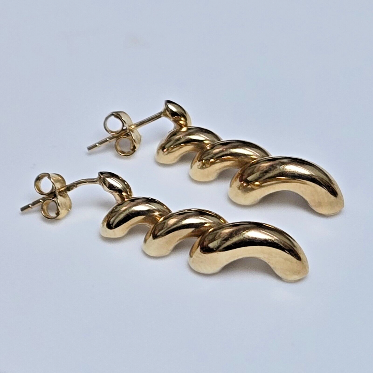 9ct Yellow Gold Spiral Dangle Earrings Hollow Drop Gold Hallmarked 30mm Long