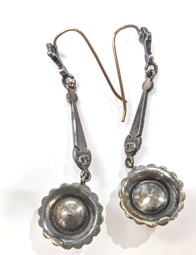 925 Silver Earrings With Paste 'Pearls & Diamonds' Drop Victorian Sterling