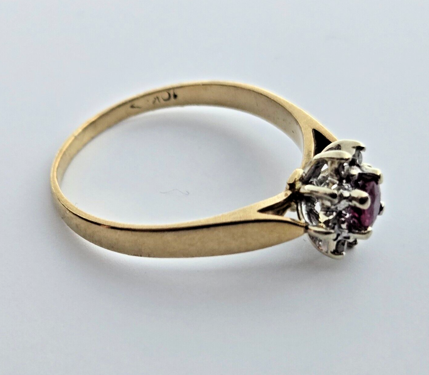 9ct Yellow Gold Ring Purple Ruby and Diamond Gemstones UK Ring Size O 1/2
