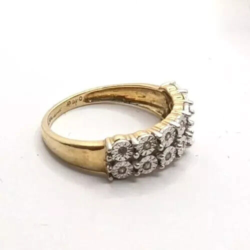 9ct Yellow Gold Ring Diamond 0.10ct Double Row Setting UK Ring Size P
