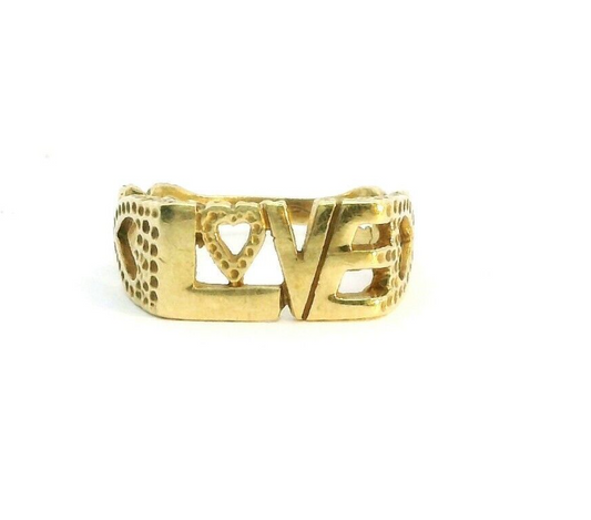 9ct Yellow Gold Ring LOVE 375 Hallmarked Ring Size J