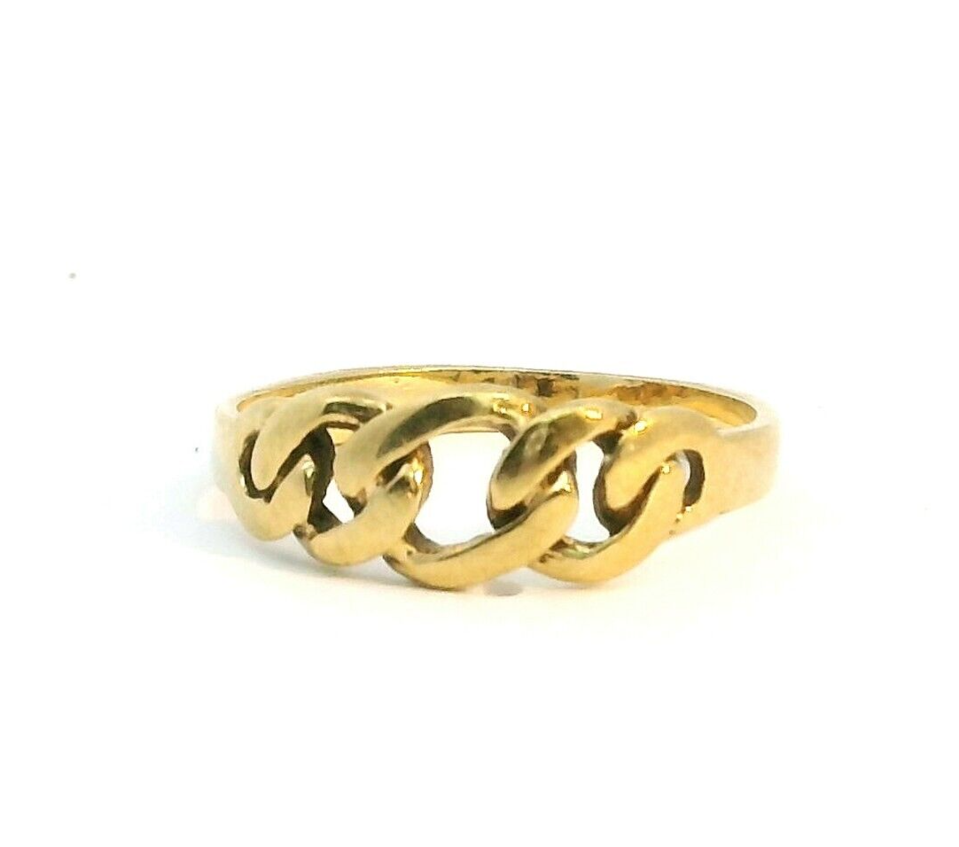 Children 9ct Yellow Gold Ring Interlocking Cuban 375 Hallmarked Ring Size H 1/2