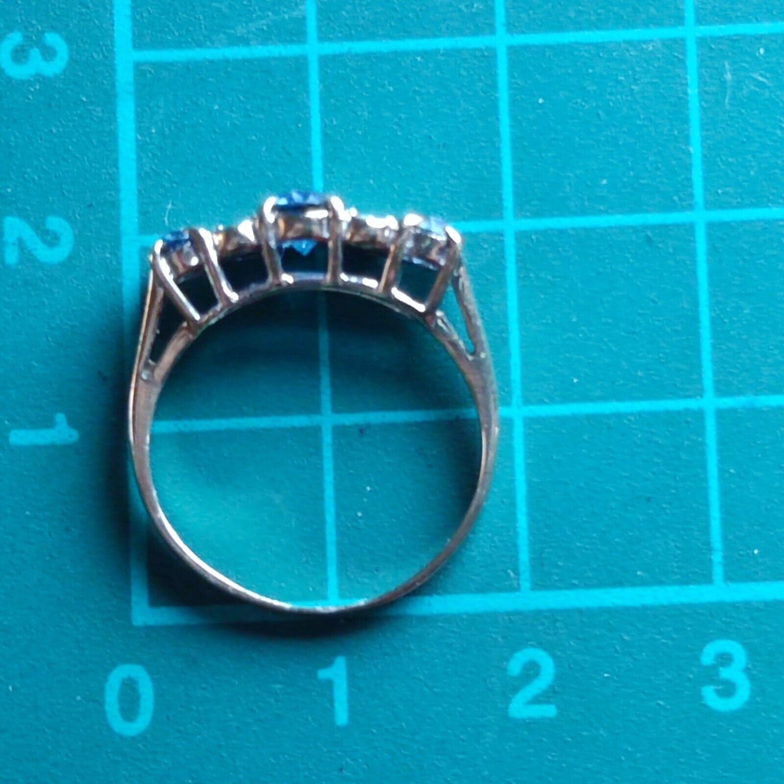 9ct Yellow Gold Ring Blue Topaz White Diamonds Gemstones Ring Size: L 1/2
