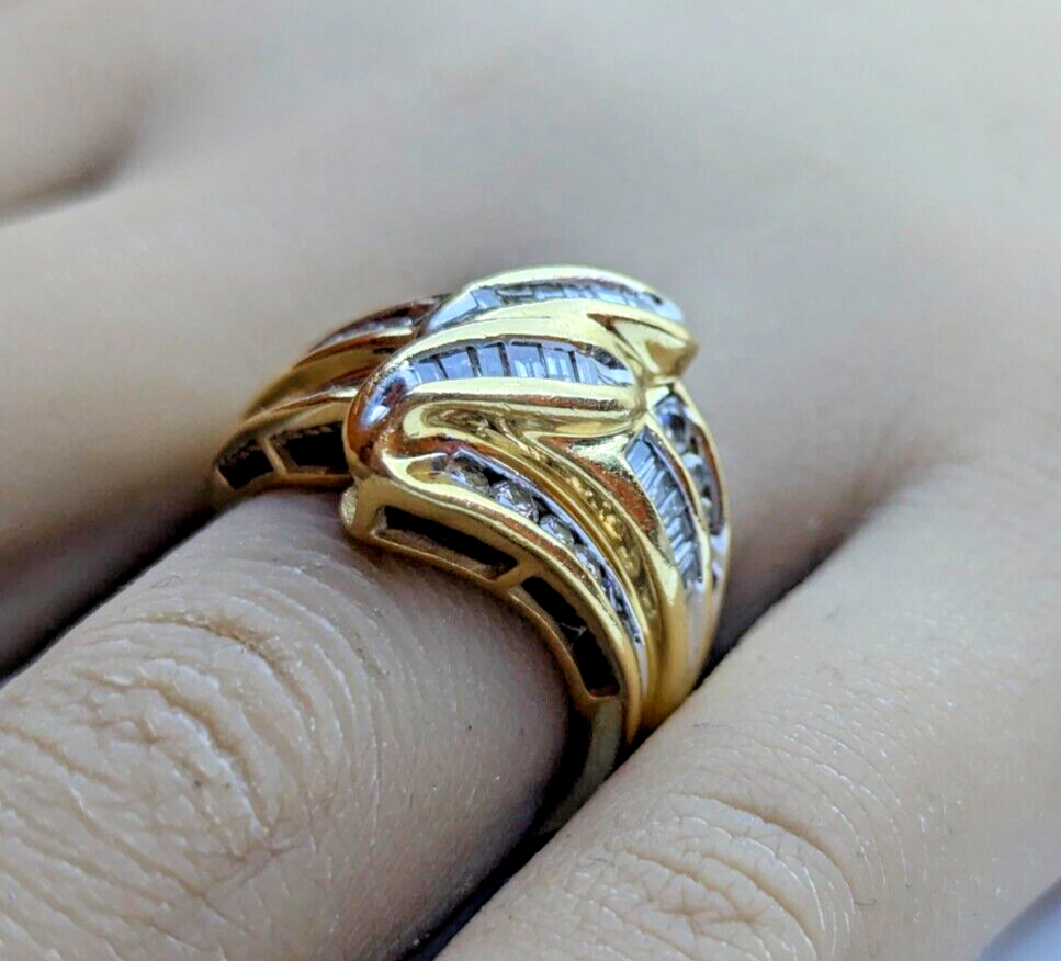 18ct Yellow Gold Ring Diamonds Extra Wide Dome Style 750 Hallmarked Ring Size O