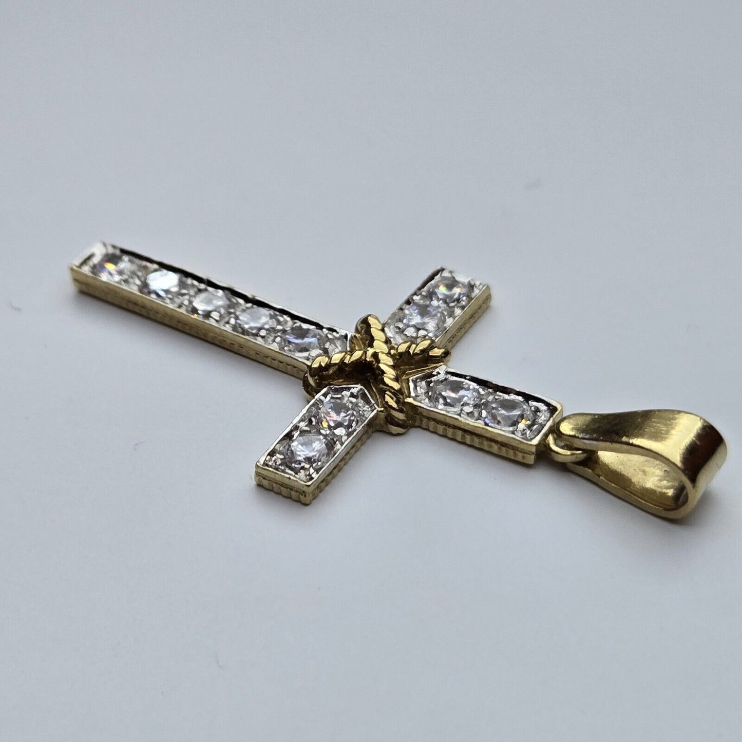 9ct Yellow Gold Cross Pendant Round Cubic Zirconia Stones Size 48mm x 25mm