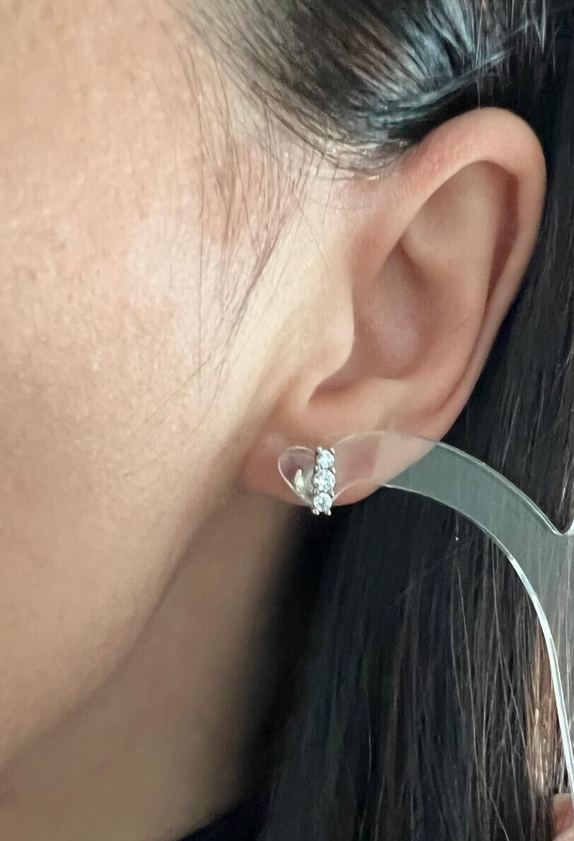 Silver Stud Earrings 3 Stone Setting Cubic Zirconia 925 Sterling Silver