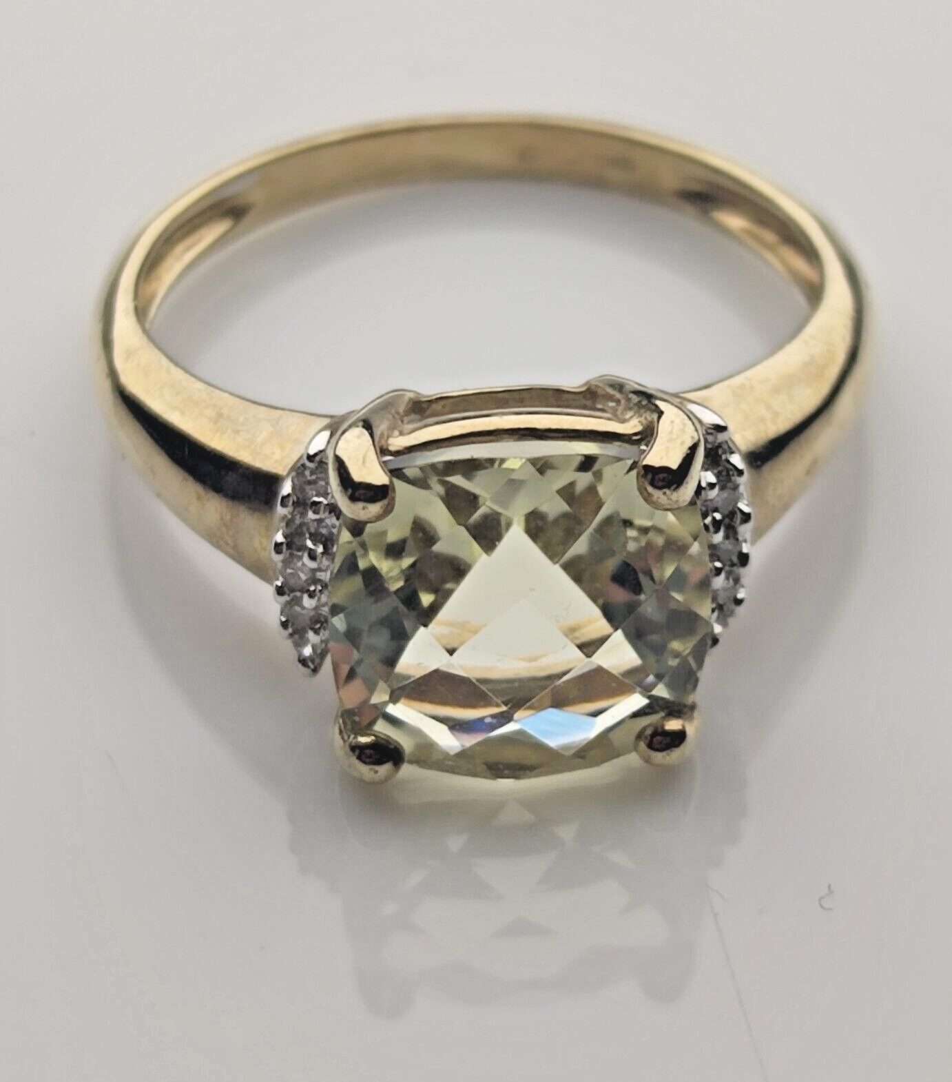 9ct Yellow Gold Ring Yellow Kunzite and Diamond Statement Ring Size S