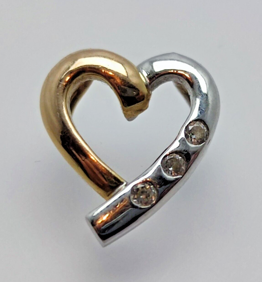 9ct Multi Gold Heart Pendant Cubic Zirconia 9ct Yellow and White Gold