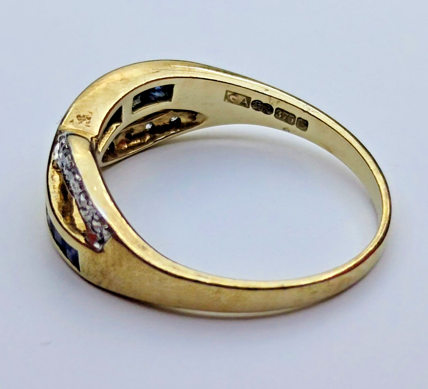 9ct Yellow Gold Sapphire & Diamond Ring Blue & Colourless Stones Ring Size N 1/2