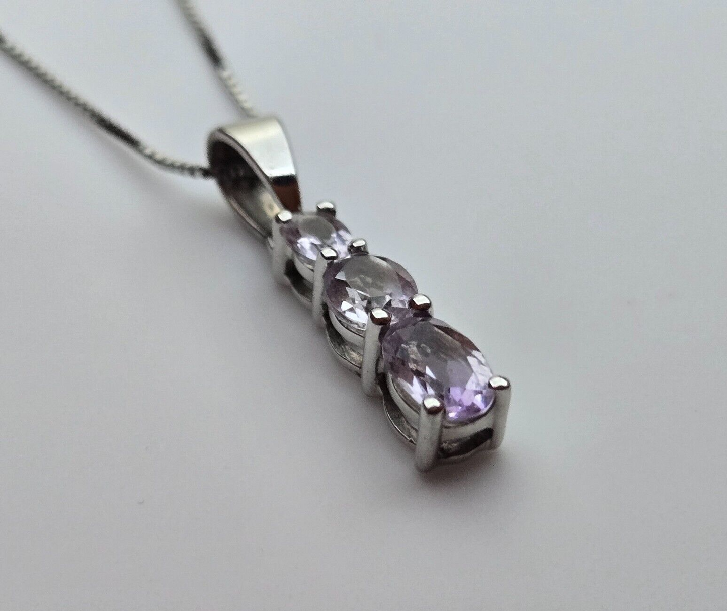Silver Necklace Oval Purple Amethyst Gemstones 925 Sterling Silver 50cm Long