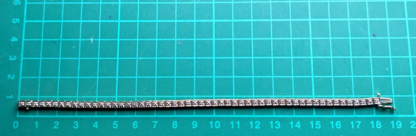 9ct Yellow Gold Diamond Tennis Bracelet Continuous Line Diamonds 18cm Long