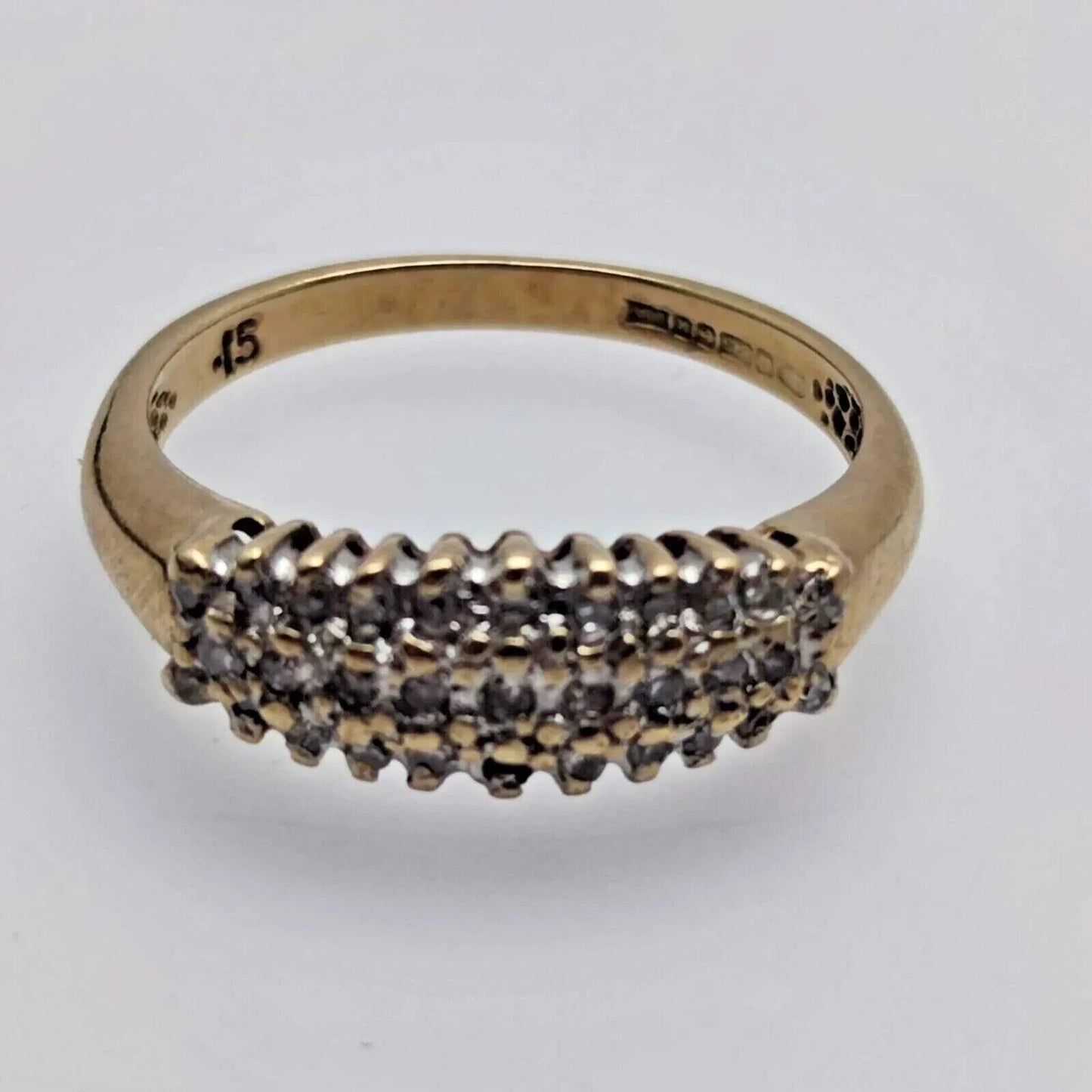9ct Yellow Gold Ring Round White Diamond Cluster Natural Ring Size L