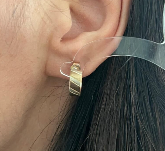 9ct Multi Tone Gold Cuff Stud Earrings Semi Hooped Butterfly Push Backs