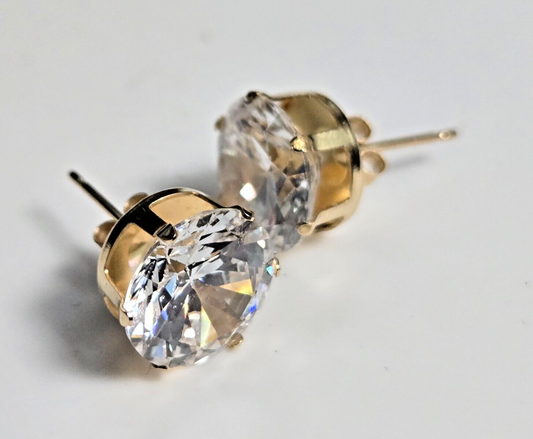 9ct Yellow Gold Stud Earrings Main Stone Cubic Zirconia Stones 17mm Long