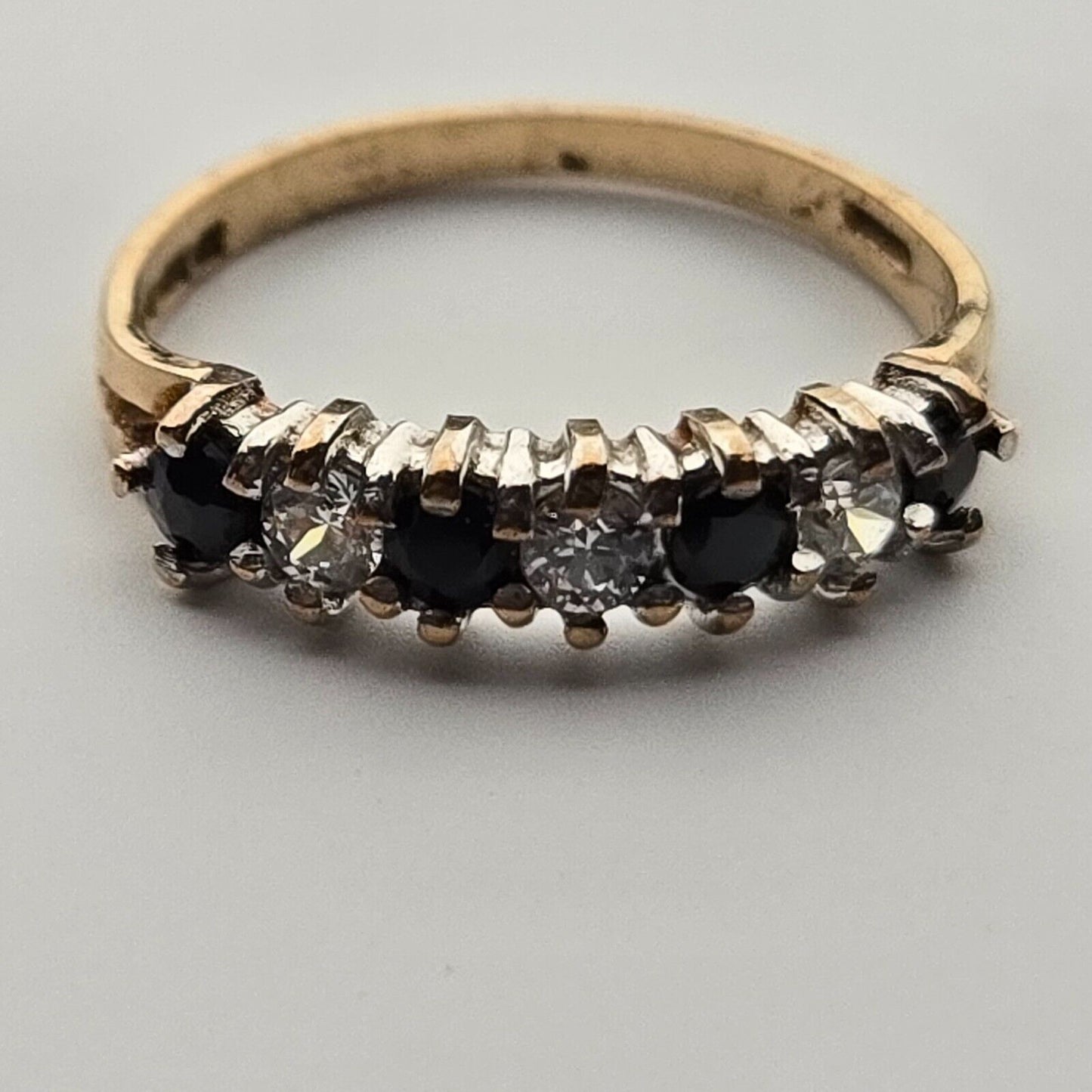 9ct Yellow Gold Round Black Sapphire Gemstones Ring Size M