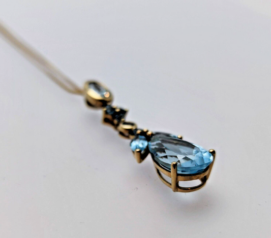 9ct Yellow Gold Necklace Pendant Blue Topaz Natural Gemstones