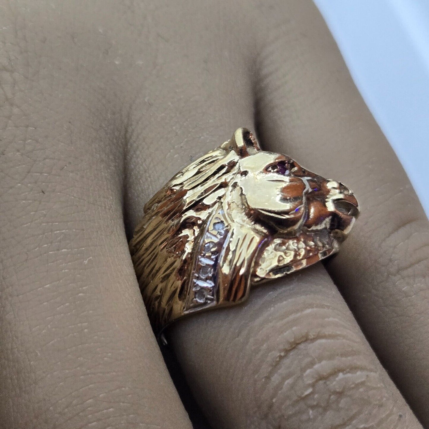 9ct Yellow Gold Horse Ring Ruby and Diamond Stones Ring Size Q 1/2