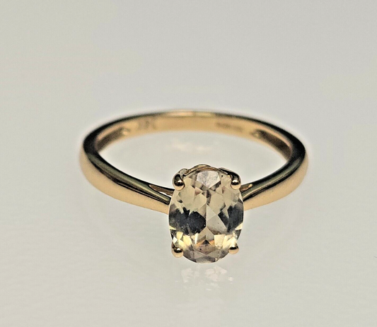 14ct Yellow Gold Ring Oval Yellow Tourmaline Prong Setting Ring Size N 1/2