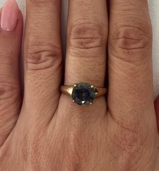 9ct Yellow Gold Ring Mystic Round Topaz Gemstone Statement Ring UK Ring Size N