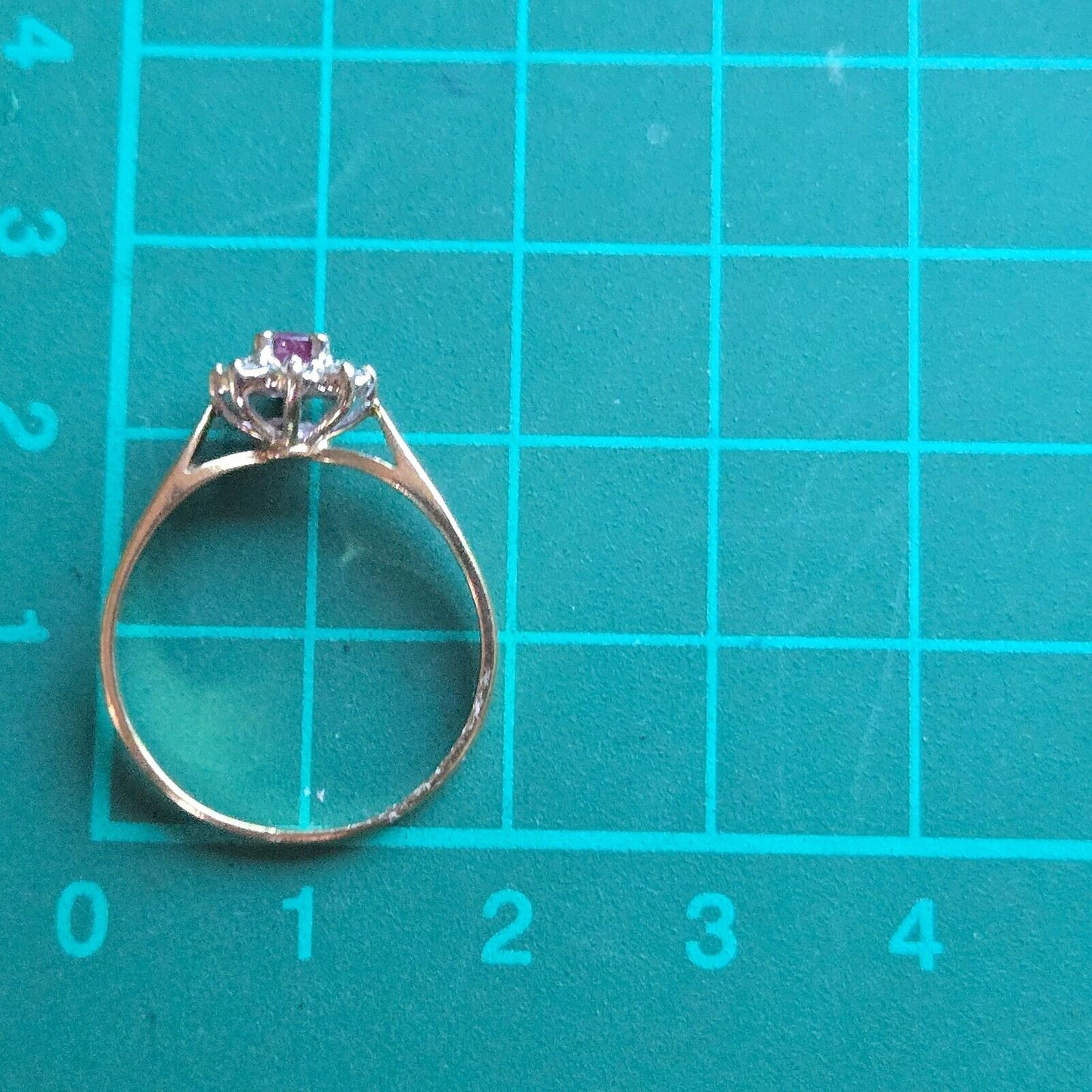 9ct Yellow Gold Ring Purple Ruby and Diamond Gemstones UK Ring Size O 1/2