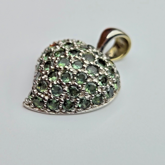 Green Topaz 9ct White Gold Heart Pendant Charm Gemstones Size 17mm x 24mm