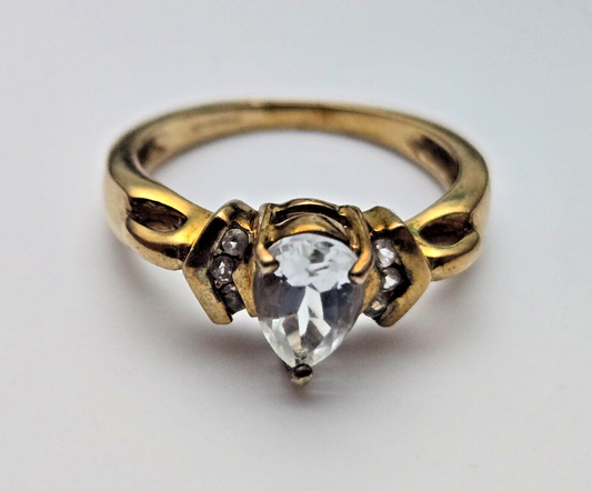 9ct Yellow Gold Ring Blue Aquamarine & Topaz Gemstones UK Ring Size L 9k Gold