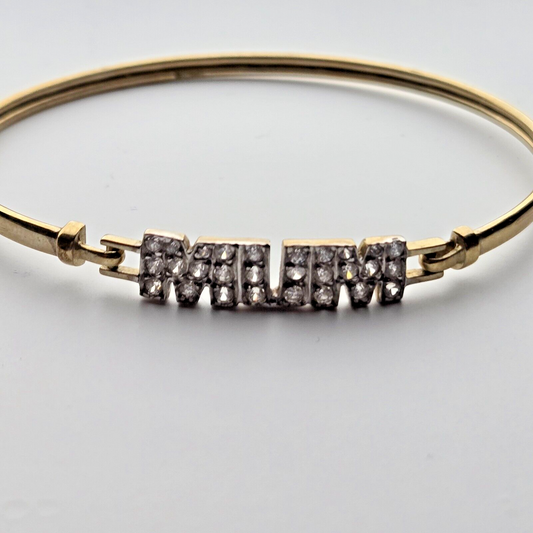 9ct Yellow Gold MUM Bangle Cubic Zirconia Gemstones Mother Gift