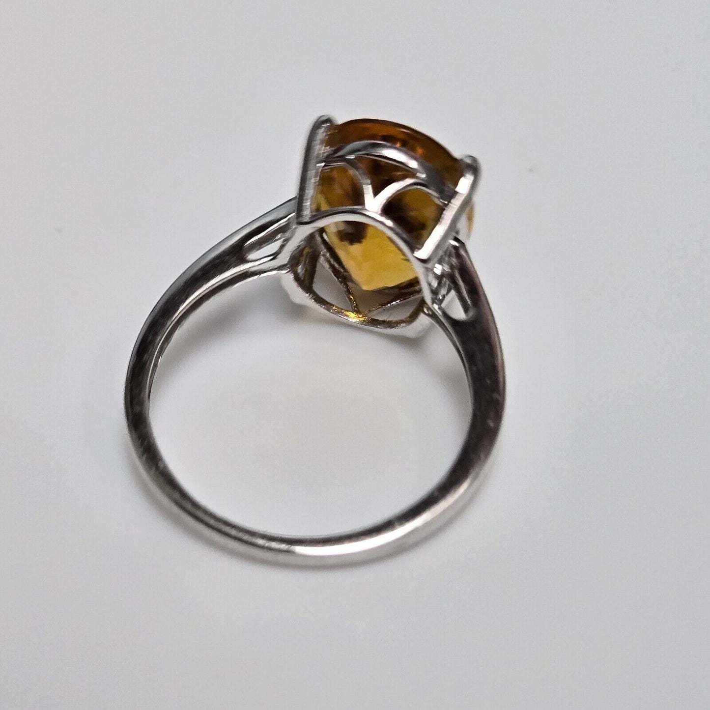 9ct White Gold Ring Orange Citrine Prong Setting Statemetn Ring Size N 1/2