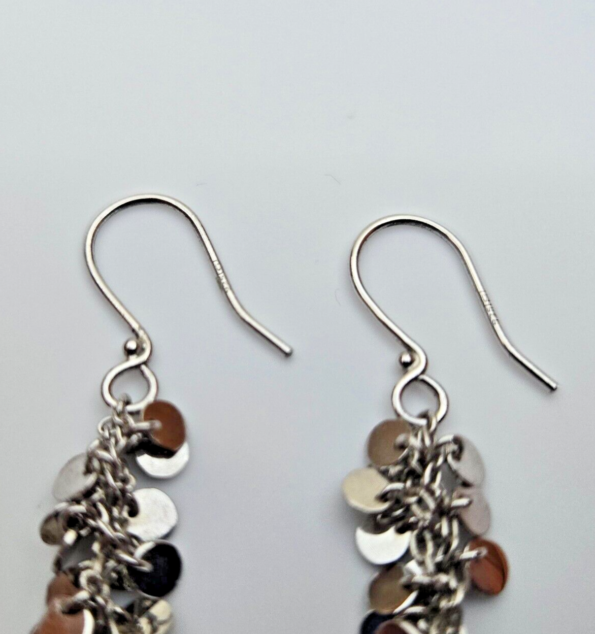Sterling Silver Dangly Sequin Earrings Ear Wire Hook 50mm Drop Length