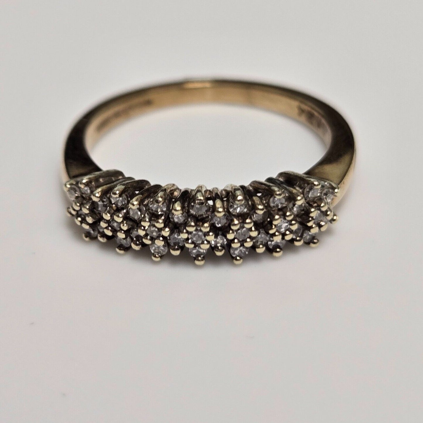 9ct Yellow Gold Ring Diamond Half Eternity Prong Setting UK Ring Size N