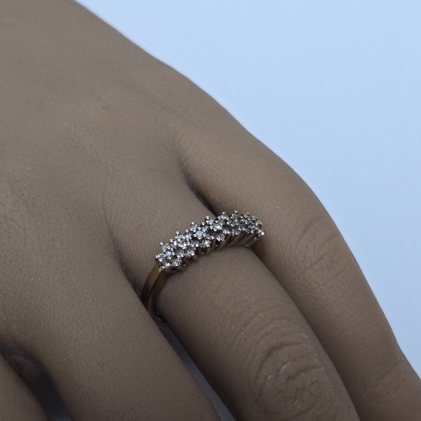 9ct Yellow Gold Ring Diamond Half Eternity Prong Setting UK Ring Size N