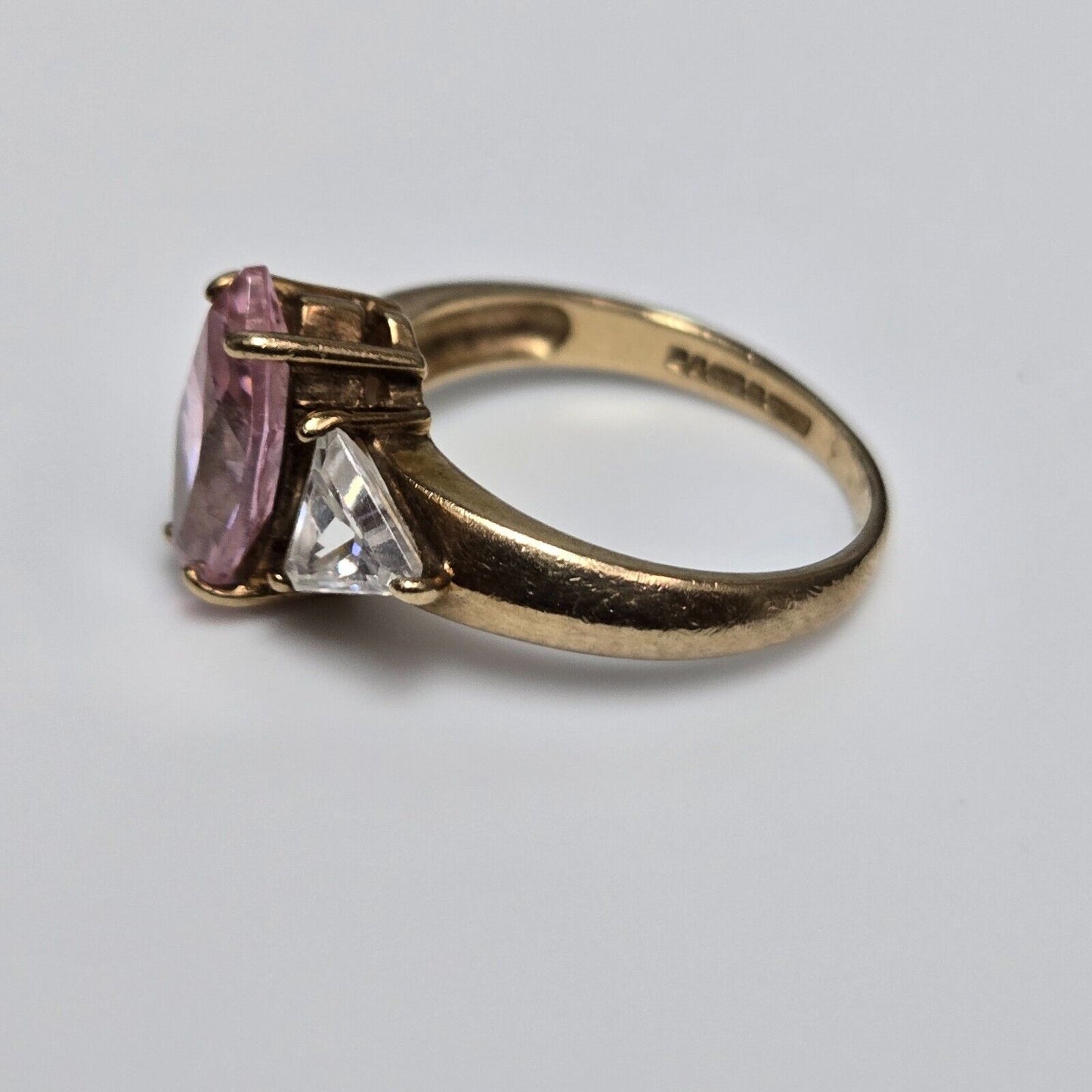9ct Yellow Gold Ring Pink and Colourless Cubic Zirconia Stones Ring Size K