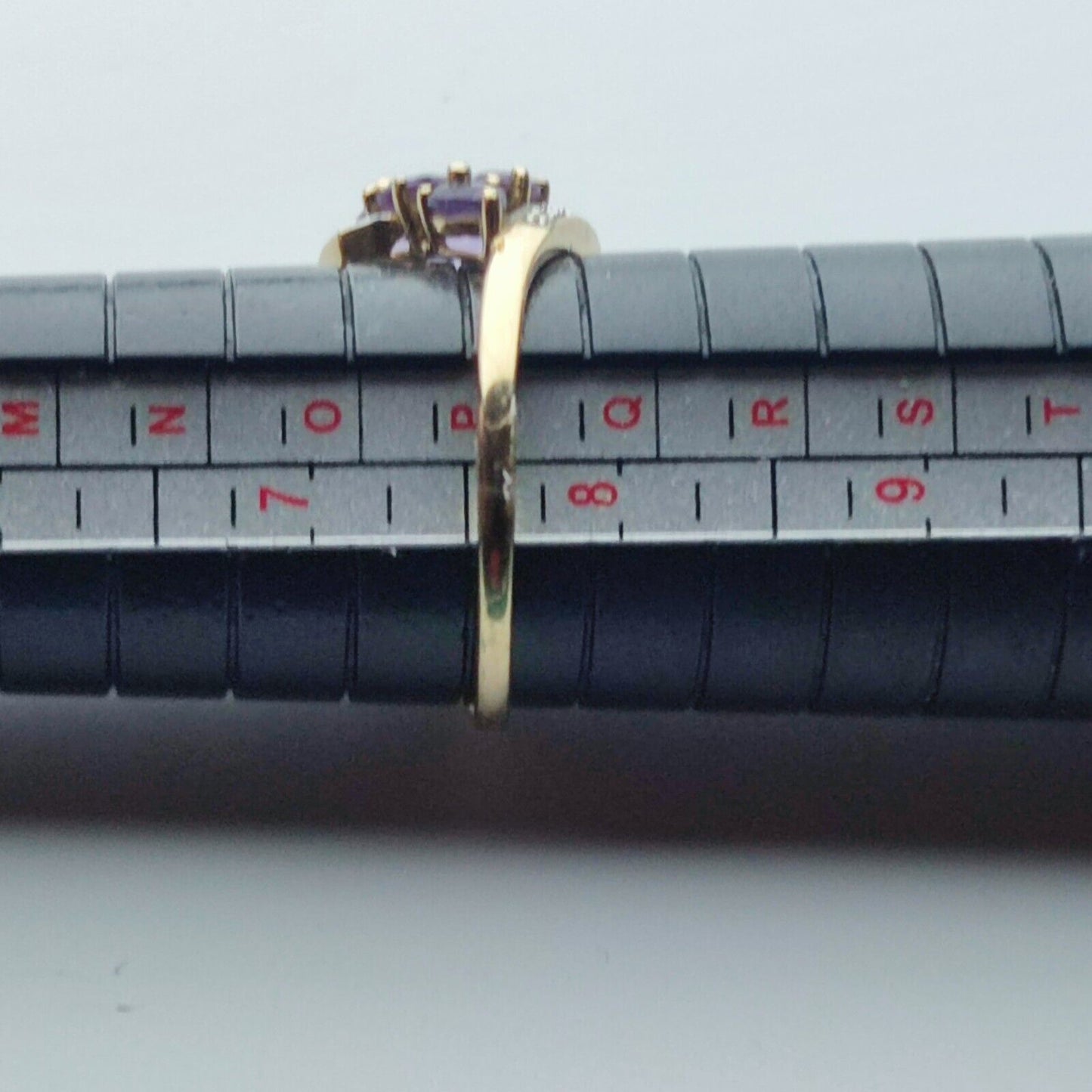 9ct Yellow Gold Ring Purple Amethyst White Diamonds Gemstones Ring Size: P