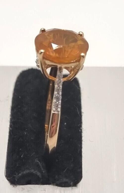 9ct Yellow Gold Ring Orange Fire Opal & White Quartz Gemstones Ring Size O 1/2