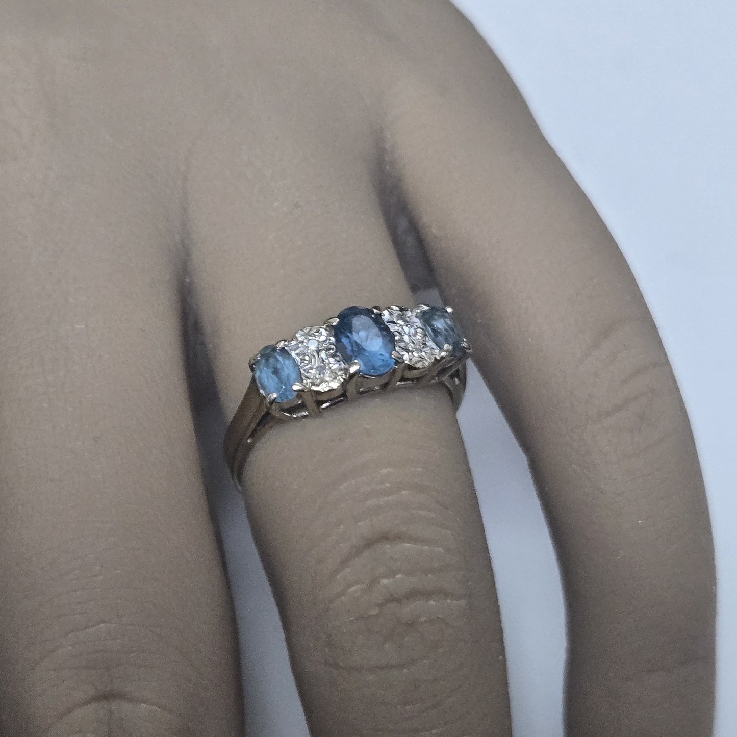 9ct Yellow Gold Ring Blue Topaz White Diamonds Gemstones Ring Size: L 1/2