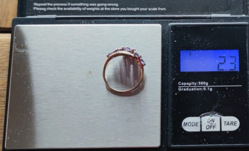 9ct Yellow Gold Ring Purple Amethyst White Diamonds Gemstones Ring Size: P