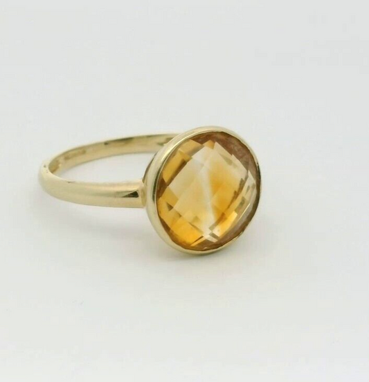 9ct Yellow Gold Ring Yellow Citrine 375 Hallmarked Statement Ring Size U