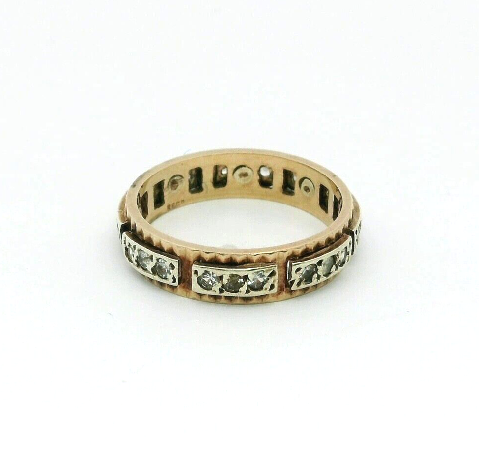 9ct Yellow Gold Eternity Spinel Colourless Stones UK Ring Size O 1/2