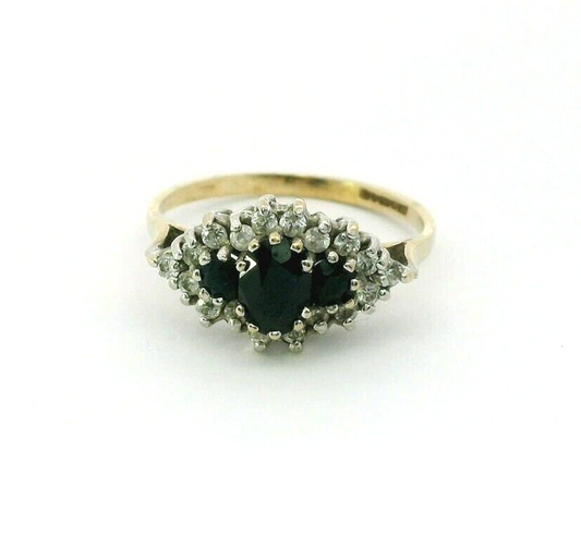 9ct Yellow Gold Ring Black Sapphire Oval Stones 375 Hallmarked Ring Size J 1/2