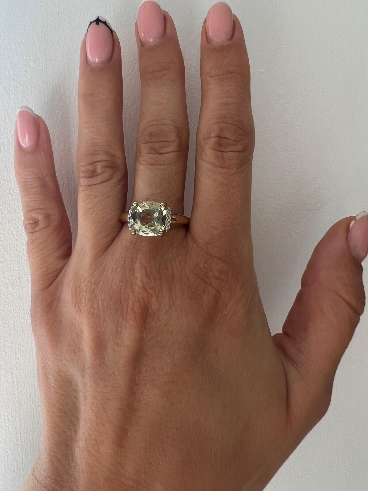 9ct Yellow Gold Ring Yellow Kunzite and Diamond Statement Ring Size S