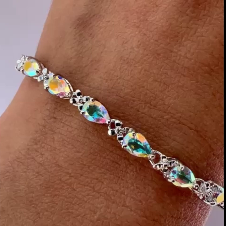 9ct White Gold Tennis Bracelet Mystic Topaz Natural Gemstones 19cm Long