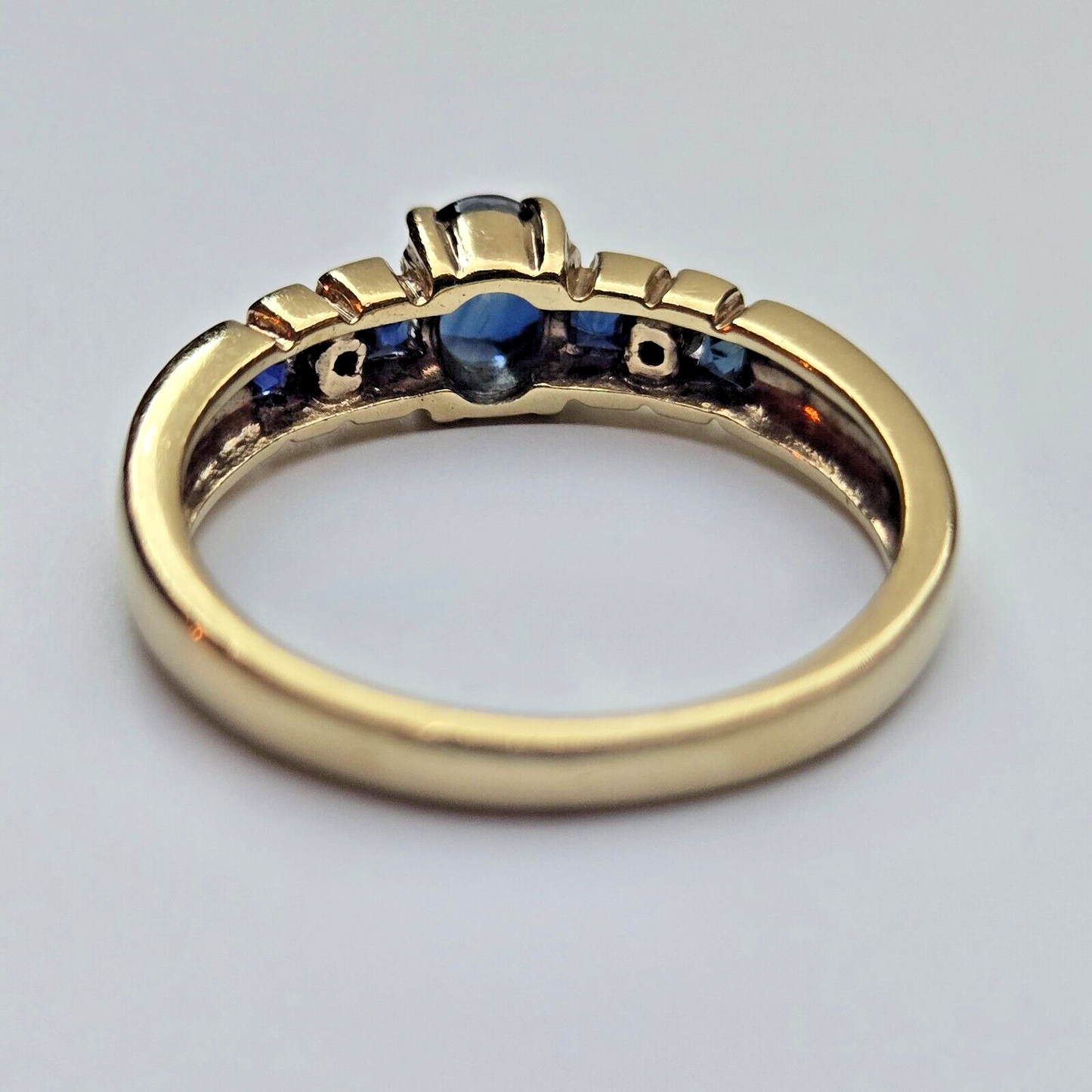 9ct Yellow Gold Ring Blue Sapphire and Colourless Diamonds Ring Size L