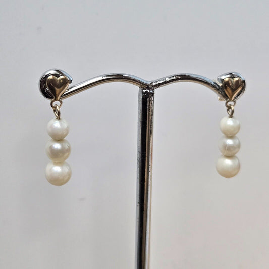 9ct Yellow Gold Pearl Drop Dangle Earrings Butterfly Push Backs Size:10mm x 20mm