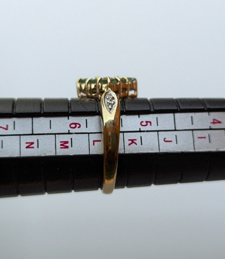 9ct Yellow Gold Ring Green Sapphire and Diamonds 375 Hallmarked Ring Size K 1/2