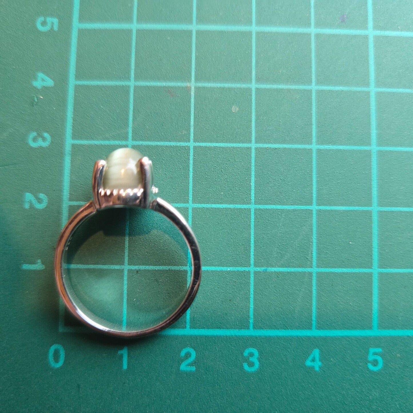 Silver Ring Cat's Eye Black Stone Prong Setting 925 Sterling Silver Ring Size S