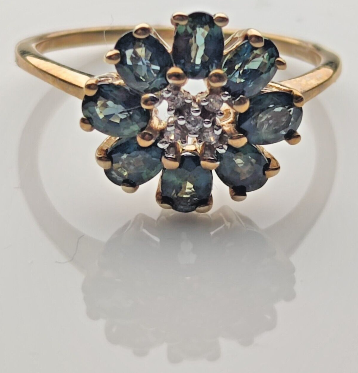 9ct Yellow Ring Sapphire & Zircon Gemstones Ring Size N 1/2 with Certificate