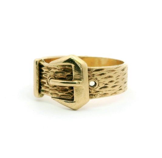 9ct Yellow Gold Belt Buckle Ring 6.4g Heavy 375 Hallmarked Ring Size X